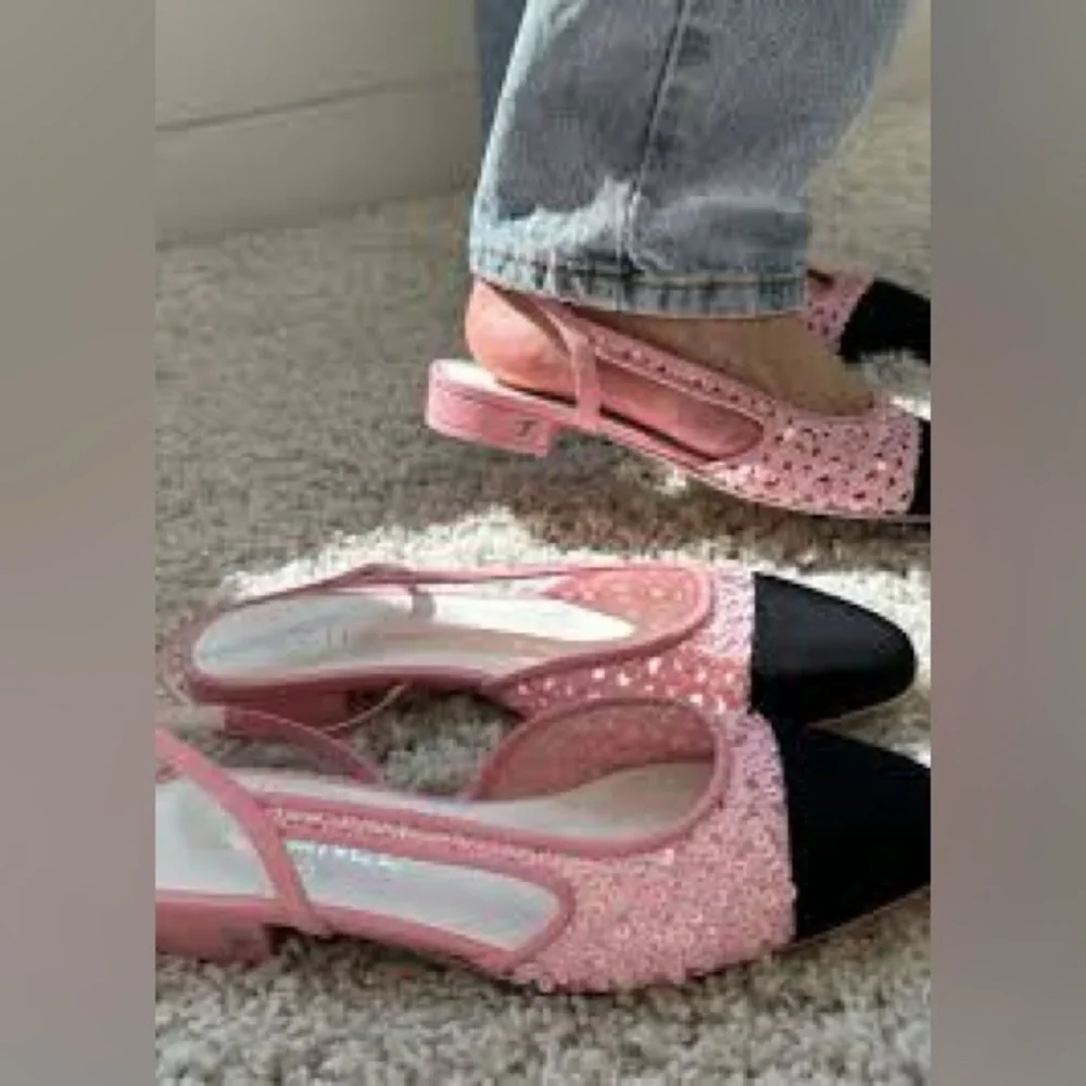 CHANEL Slingbacks Pink/Black Sequin Sofia Richie 23C With Box - Picture 12 of 15